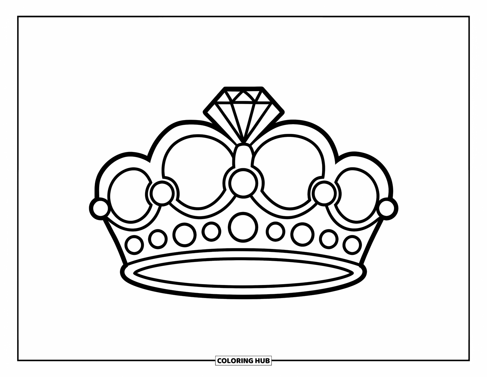 Crown Coloring Page for Kids: A playful tiara with a big diamond and circle shapes for easy coloring