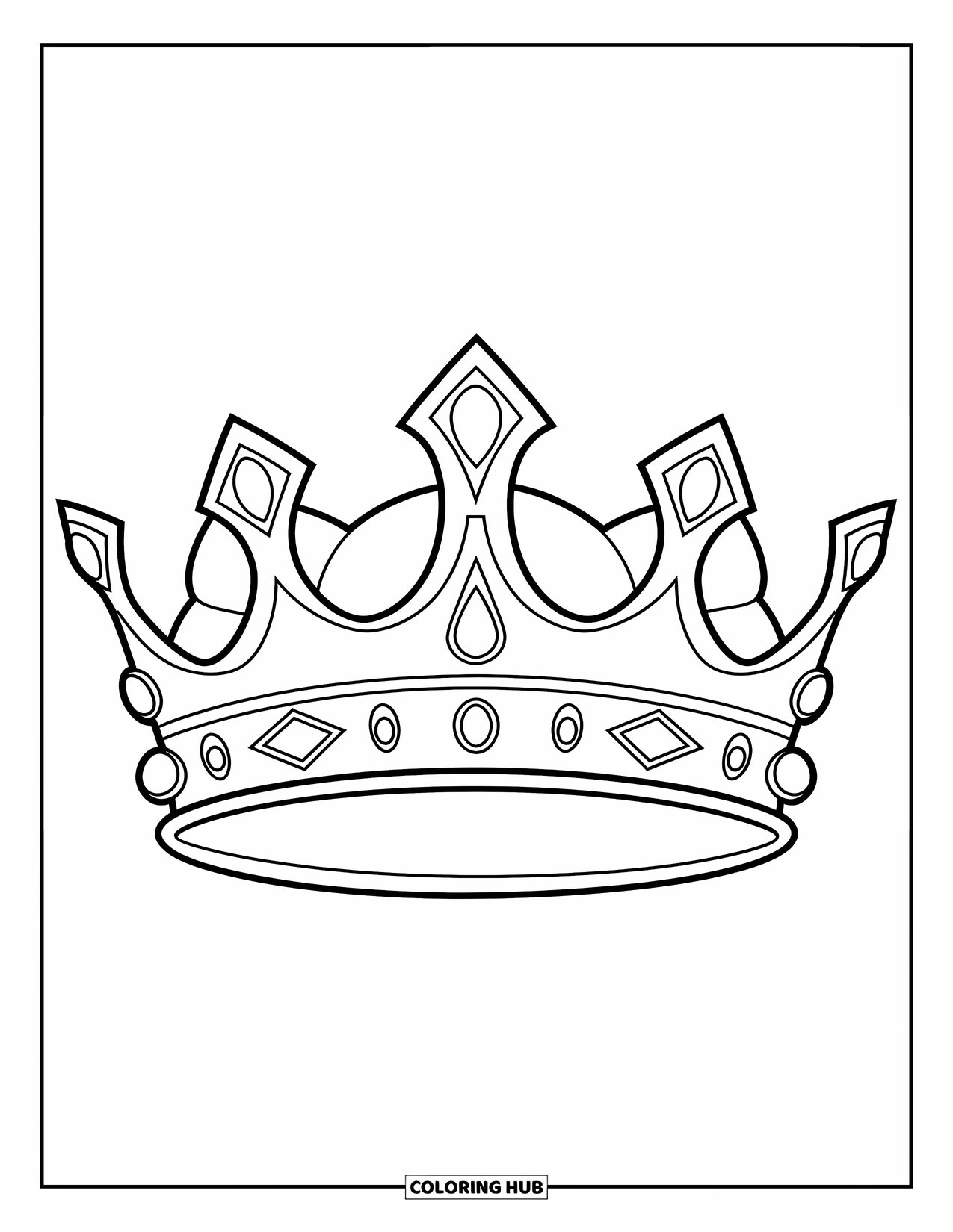 Crown Coloring Page for Kids: A pretty crown with arches and dangling teardrop jewels