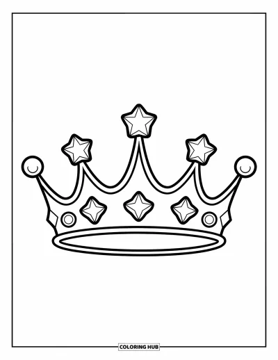 Coloriage de couronne pour enfants : Une couronne de princesse avec des joyaux en étoile et des contours bien définis pour les jeunes artistes