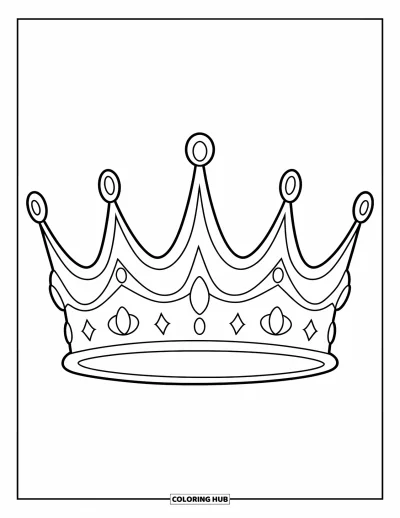 Coloriage de couronne pour enfants : Une couronne de reine avec cinq arches et d'élégants joyaux en forme de larme