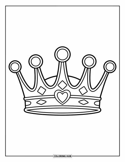 Coloriage de couronne pour enfants : Une couronne arrondie avec un cœur et des formes faciles à colorier