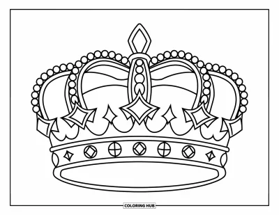 Coloriage de couronne pour enfants : Une couronne royale avec de grandes gemmes et des étincelles dans un style joyeux et fantaisiste