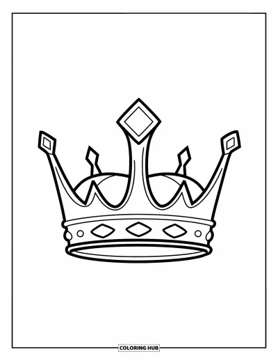 Coloriage de couronne pour enfants : Une simple couronne de roi avec de hautes pointes et un joyau brillant