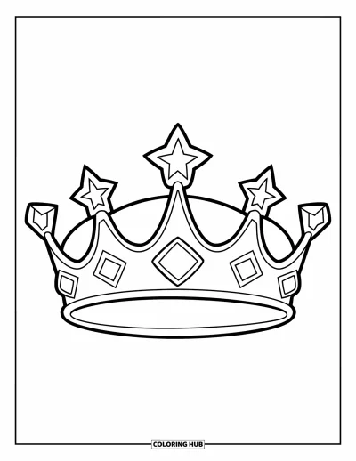 Coloriage de couronne pour enfants : Une couronne de princesse étoilée aux contours marqués et au style amusant et fantaisiste