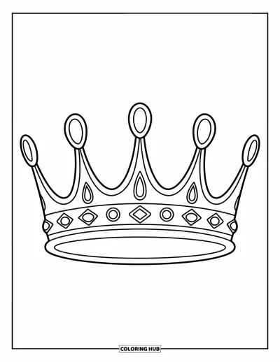 Coloriage de couronne pour enfants : Une jolie couronne de reine avec de douces arches et des joyaux scintillants en forme de larme