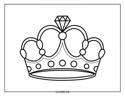 Coloriage de couronne pour enfants : Un diadème avec un grand diamant sur le dessus et de joyeux détails ronds