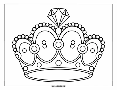 Coloriage de couronne pour enfants : Un diadème avec un grand diamant et des formes bien dessinées, parfait pour les enfants d'âge préscolaire