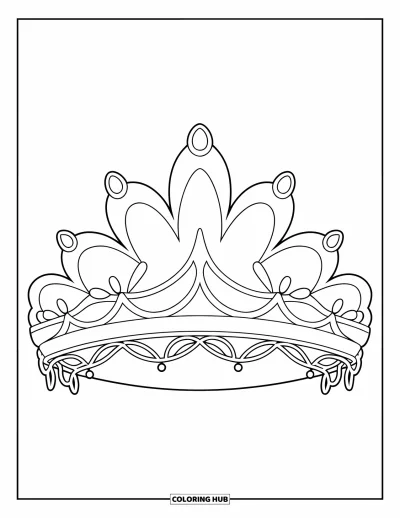 Coloriage de couronne pour enfants : Un diadème aux courbes gracieuses et aux bords en forme de vignes dans un design classique