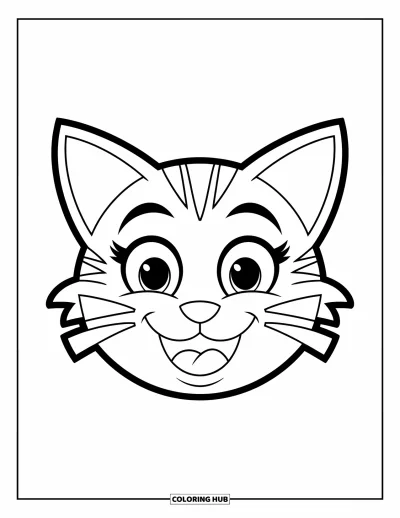 Coloriage d'emojis pour enfants : Un emoji chat aux grands yeux et aux oreilles dressées sourit d'un air espiègle