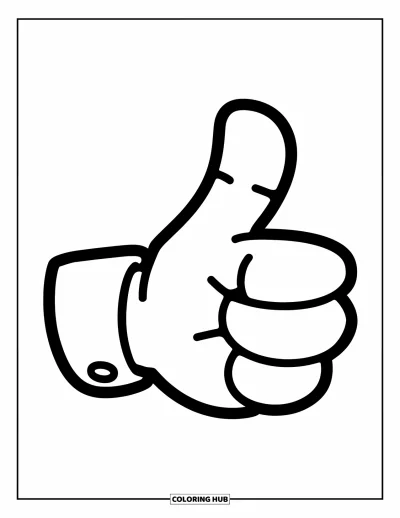 Coloriage d'emojis pour enfants : Un emoji pouce en l'air bien rond se tient fièrement avec un geste amical