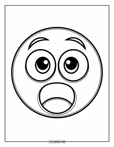 Coloriage d'emojis pour enfants : Un emoji surpris aux yeux grands ouverts et à la bouche béante réagit avec une stupeur totale