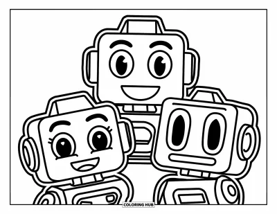 Coloriage d'emojis pour enfants : Chaque tête d'emoji robot a un visage différent et un style amusant aux formes carrées