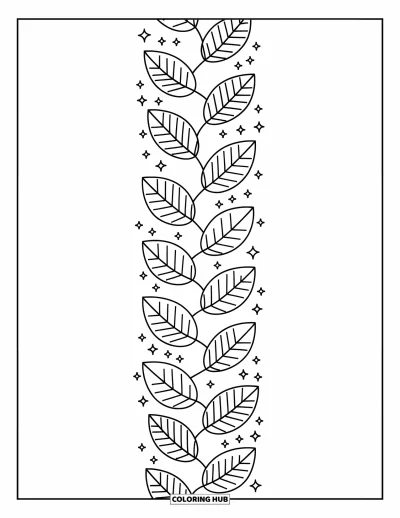 Coloriage de feuilles d'automne pour adultes : Une ligne en zigzag de feuilles tombantes s'anime avec des étincelles et le vent dans un doux mouvement