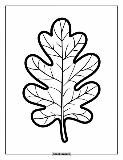 Coloriage de feuilles d'automne pour enfants : Une grande feuille de chêne dans un style simple, parfaite pour les tout-petits