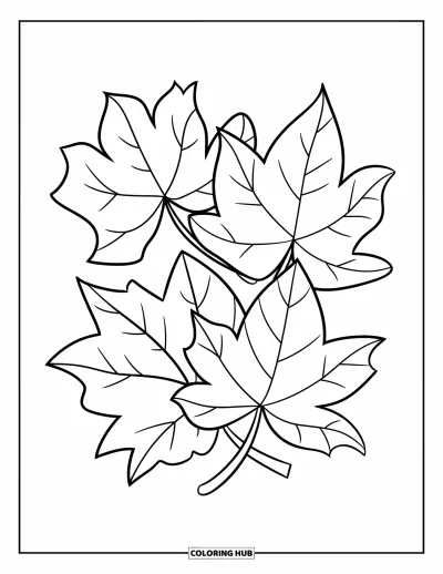 Coloriage de feuilles d'automne pour enfants : Trois feuilles joyeuses se superposent dans une composition amusante et facile à colorier