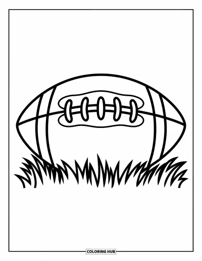 Coloriage de football américain pour enfants : Un grand ballon aux coutures nettes repose joyeusement sur l’herbe