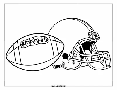 Coloriage de football américain pour enfants : Un ballon et un casque posés bien côte à côte
