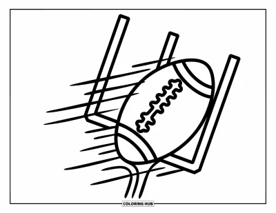 Coloriage de football américain pour enfants : Un ballon traverse les poteaux de but avec des lignes de vitesse et des contours marqués