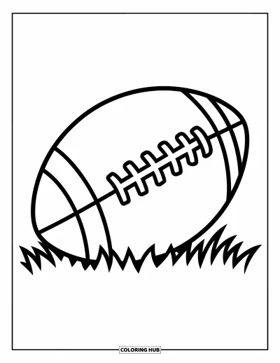 Coloriage de football américain pour enfants : Un ballon de football américain aux contours épais posé sur l’herbe dans une scène simple et ludique