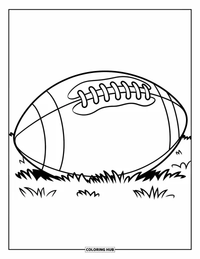 Coloriage de football américain pour enfants : Un grand ballon aux coutures épaisses posé sur l’herbe verte