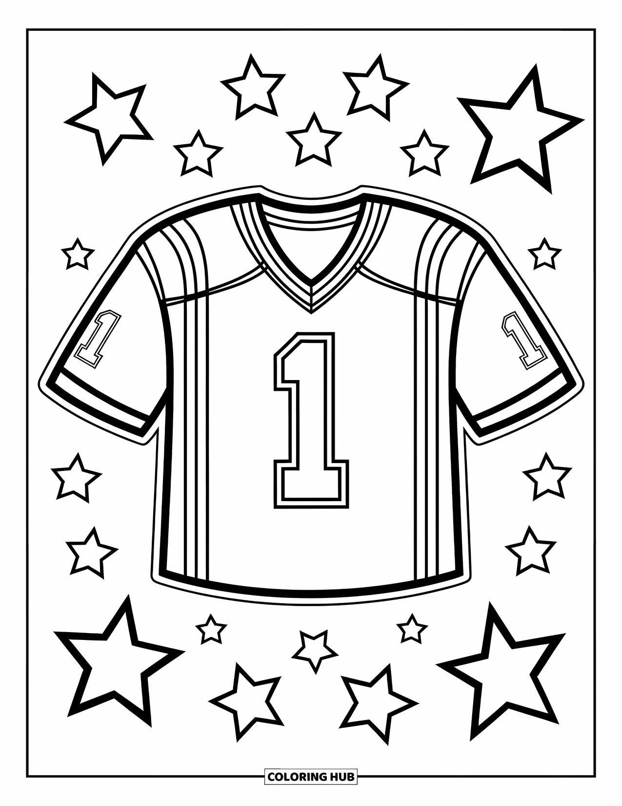 Football Coloring Page for Kids: Simple jersey with number ì1î and bold, clean outlines