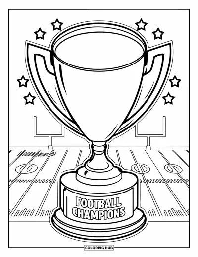 Coloriage de football américain pour enfants : Un trophée portant l’inscription