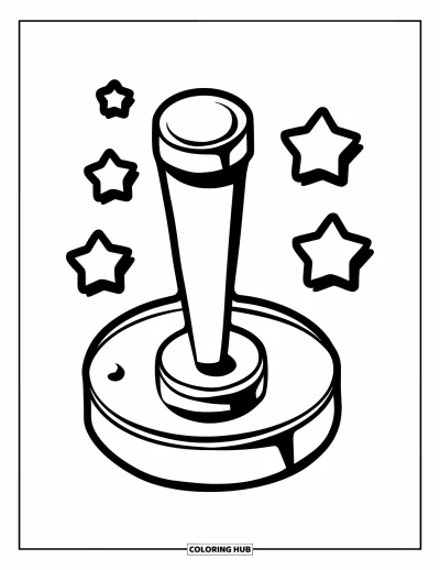 Gaming Coloring Page for Kids: Chunky joystick with a curved handle and five stars around it