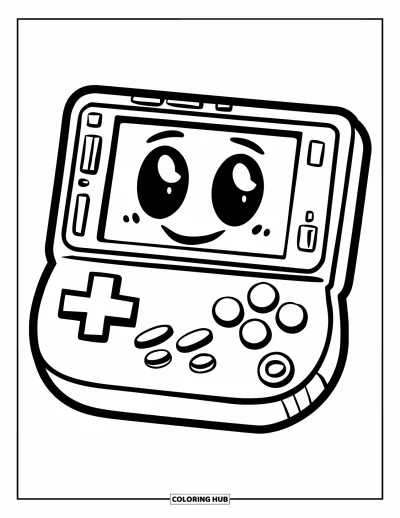 Gaming Coloring Page for Kids: Smiley-faced console with large buttons and a playful, friendly look