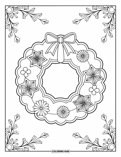Coloriage de pain d'épices pour adultes : Une couronne en pain d'épices enveloppée de fioritures complexes et encadrée de motifs délicats
