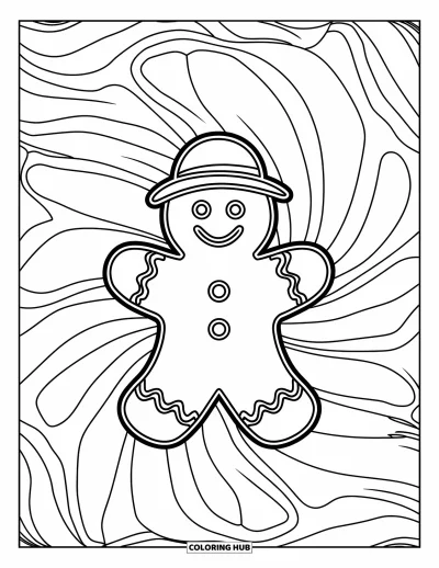 Coloriage de bonshommes en pain d'épices pour adultes : Bonshommes en pain d'épices avec des motifs de mandala en menthe poivrée remplissant toute la composition