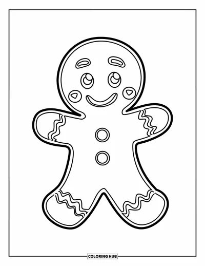 Coloriage de bonshommes en pain d'épices pour enfants : Adorable bonshommes en pain d'épices avec de grands boutons et des bras givrés
