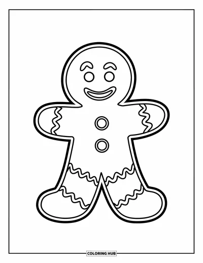 Coloriage de bonshommes en pain d'épices pour enfants : Bonshommes en pain d'épices espiègle avec de grandes bottes en glaçage et un ventre rond