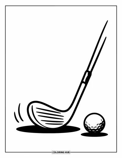 Coloriage de golf pour enfants : Club et balle prêts à frapper, avec de grandes formes et de l'espace à colorier