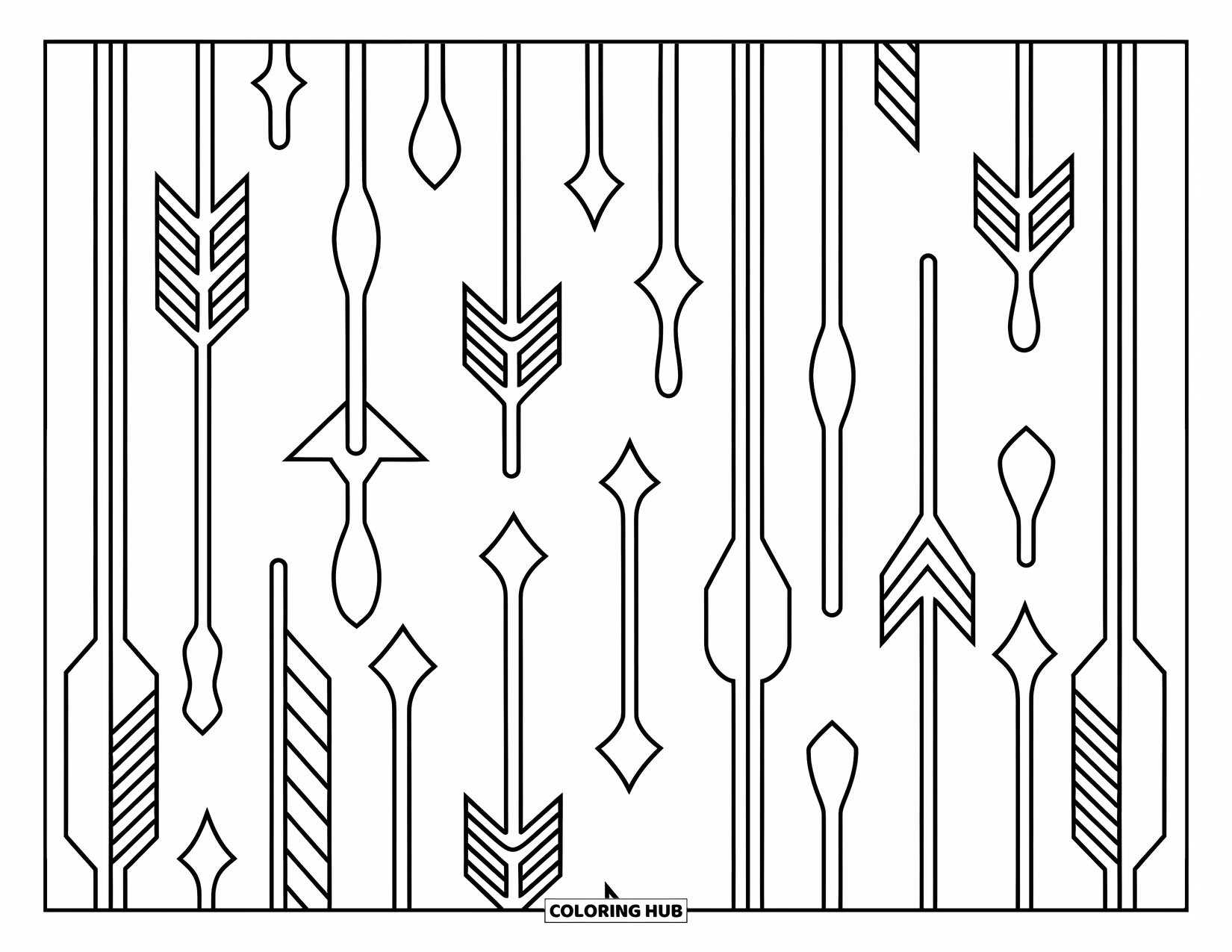 Graffiti Coloring Page for Adults: Crisp arrows and lines form a peaceful, abstract design with soft movement