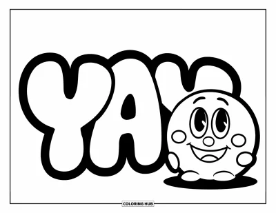 Graffiti Coloring Page for Kids: A cheerful face beams next to graffiti that spells out "YAY"