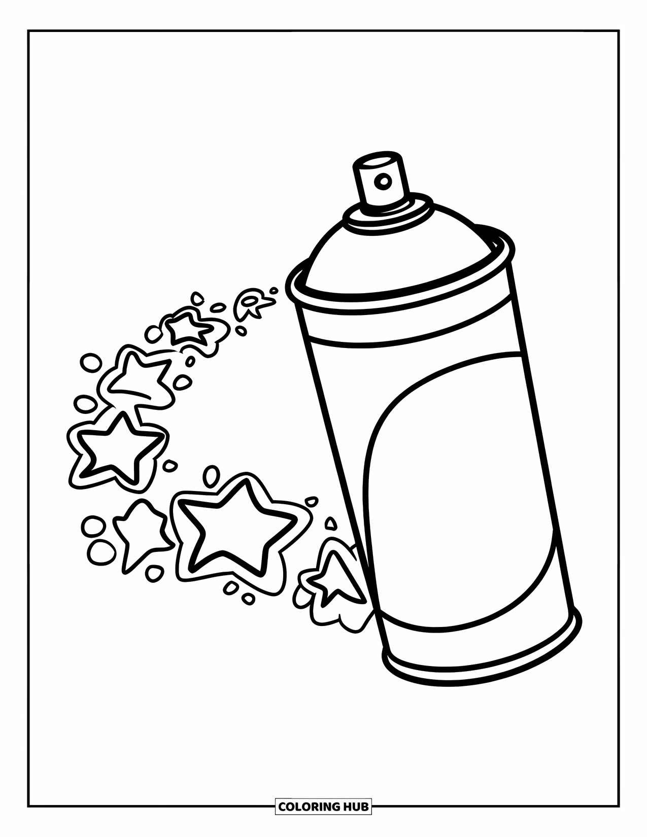 Graffiti Coloring Page for Kids: Graffiti stars and dots swirl behind a drifting spray can