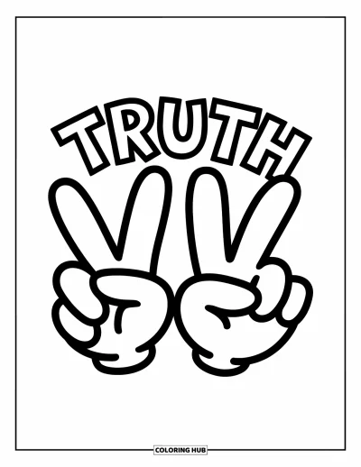 Graffiti Coloring Page for Kids: Peace sign hands appear under the word "TRUTH" in a bold, expressive style