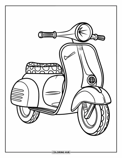 Fargeleggingsark med groovy motiv for barn: Retro-scooter med kraftige dekk og morsomt setedesign