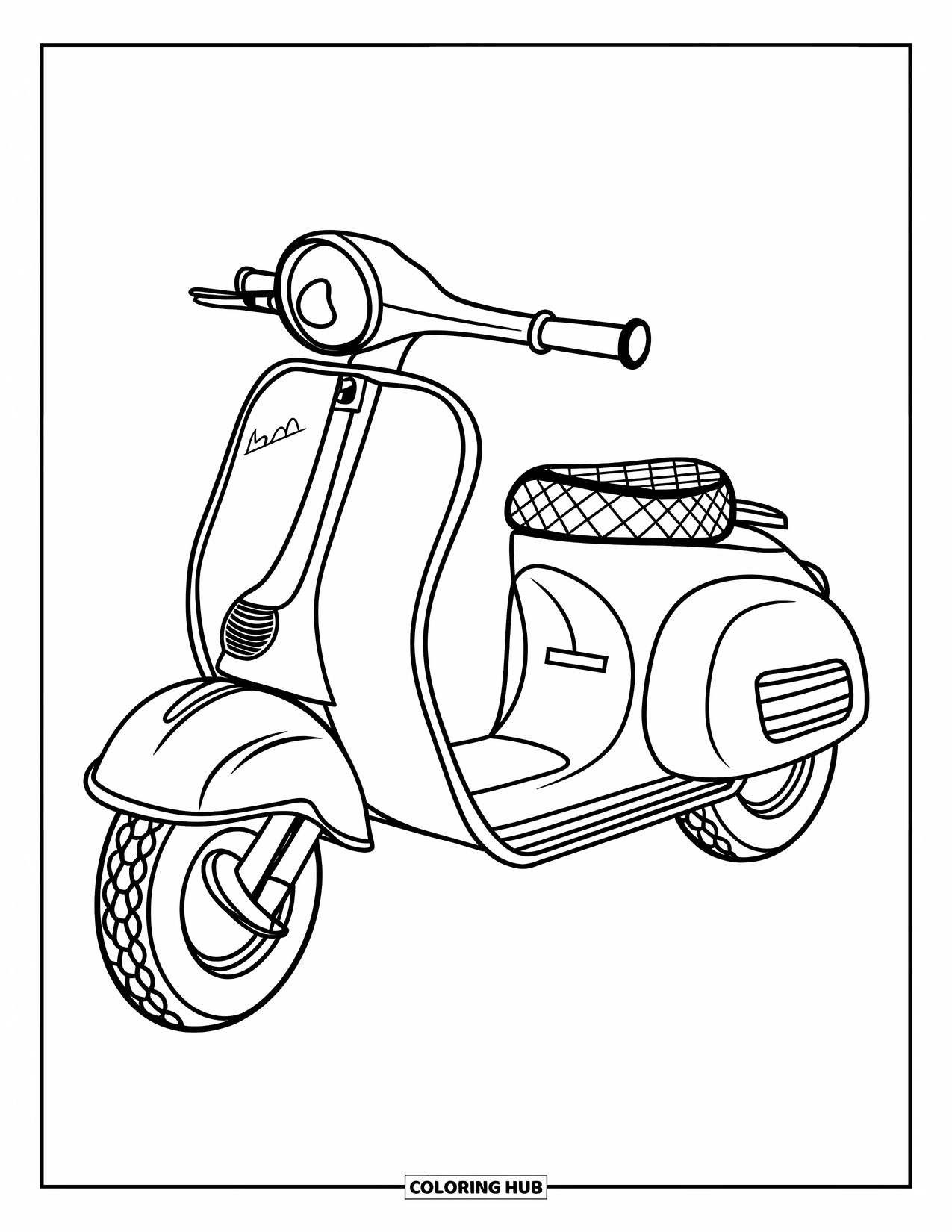 Groovy Coloring Page for Kids: Scooter with round body and diamond-patterned seat
