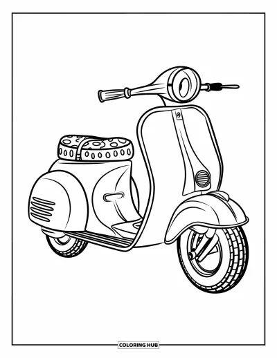 Fargeleggingsark med groovy motiv for barn: Slank scooter med buet kropp og tydelige dekkmønstre