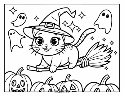 100+ Fargeleggingsark med halloween-katter for barn og voksne (Gratis)