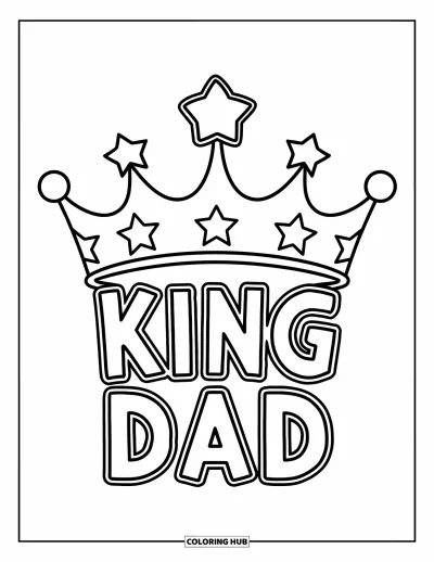 Glad fars dag-målarbild för barn: En glänsande krona för "King Dad" tronar stolt på sidan