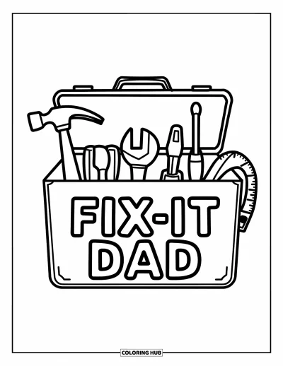 Glad fars dag-målarbild för barn: En stadig verktygslåda hyllar en händig "Fix-It Dad"