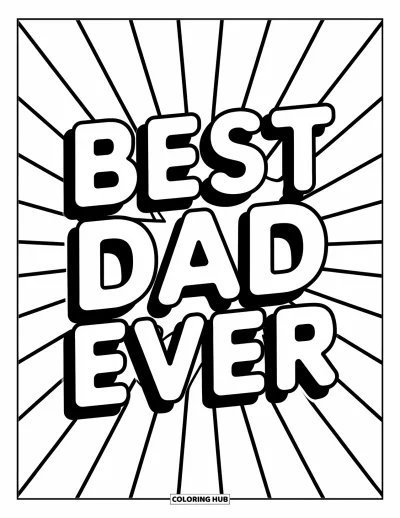 Glad fars dag-målarbild för barn: "Best Dad Ever" lyser från en retro-design med strålar