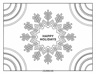 Coloriage Joyeuses Fêtes pour adultes : Flocon de neige mandala entourant un message festif avec des détails apaisants et complexes