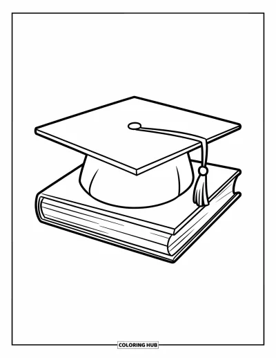 Coloriage de chapeau pour enfants : Toque de diplômé avec gland posée sur des livres