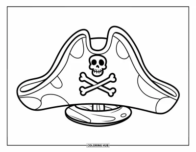 Coloriage de chapeau pour enfants : Chapeau de pirate avec os croisés sur un crochet, parfait pour les petits