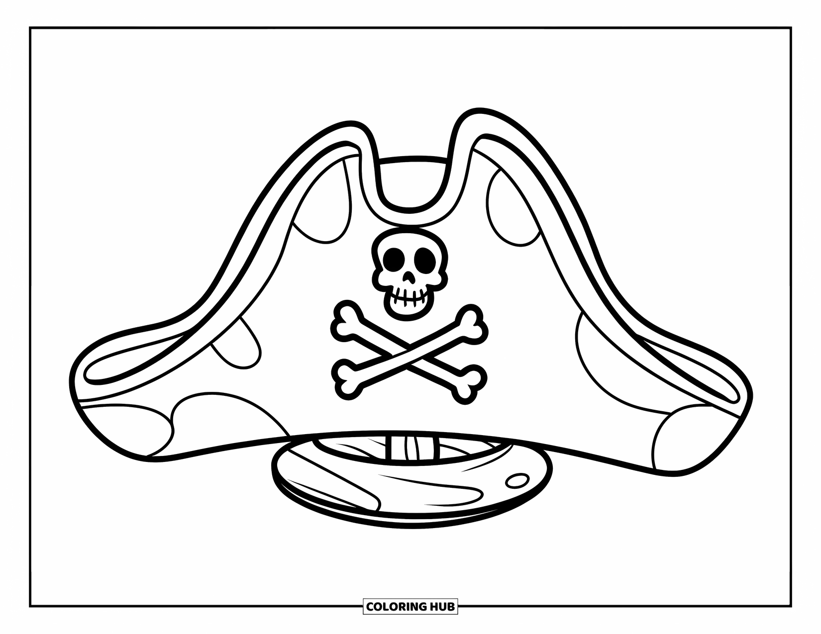 Hat Coloring Page for Kids: Pirate hat with crossbones on a peg, perfect for little ones