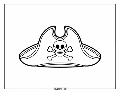 Coloriage de chapeau pour enfants : Chapeau de pirate simple avec un motif de crâne sur fond blanc