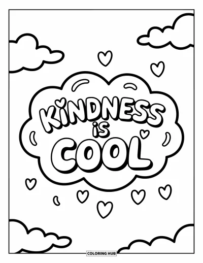Inspirational Coloring Page for Kids: A fluffy cloud floats with the message "Kindness is Cool"